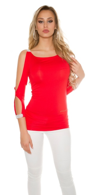 Long Sleeve, sleeve open with rhinestones Red